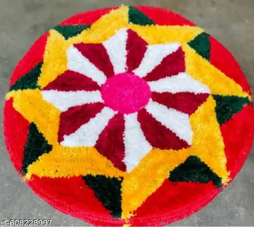 Super Soft Microfiber Traditional Modern Rangoli Door Mat for Home, Temple, Living Room, Kitchen, Door Entrance Mat (60x60] Inch, Floral), Modern Design