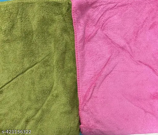 Finesse Decor 100% Microfiber 2 Piece Bath Towel Set Highly Absorbent Quick Dry for Beach Gym Pool 300 GSM (PINK&GREEN)