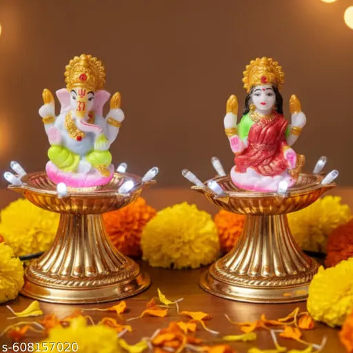 Electric God Lakshmi and Ganesha Deep Jyot , For Temple Home Decoration (Set of 2) – LED Light Mandir Diya,  Flameless Deepavali & Pooja Decor, Table Diya - Made in India 100%