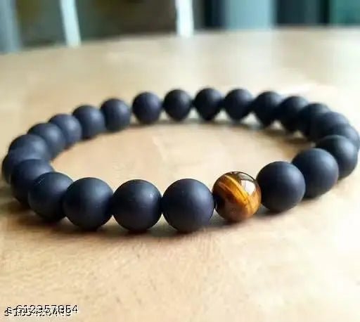 Black Onyx with Tiger Eye Single Stone Combination Beads Bracelet Reiki Healing and Meditation, Protection, Confidence, Will Power for Men and Women (8 mm)