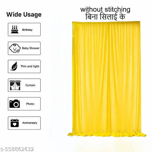 Lotus Pooja Backdrop Decoration Kit with Yellow Curtain & Pom Pom Bell Hangings | Traditional Festival & Mandir Decor Set