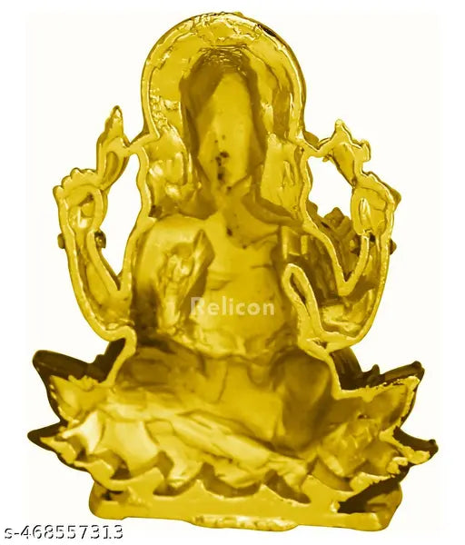 Relicon Lord Ganesh Idol | Ganesha Sitting on Lotus Idol | Ganpati Idol (B-155) Antique Gold Metal Statue for Car Dashboard | Home Décor | Mandir Pooja Murti | Temple Puja | Office Table Showpiece (L*B*H-- 2 x 0.8 x 3 Inches)