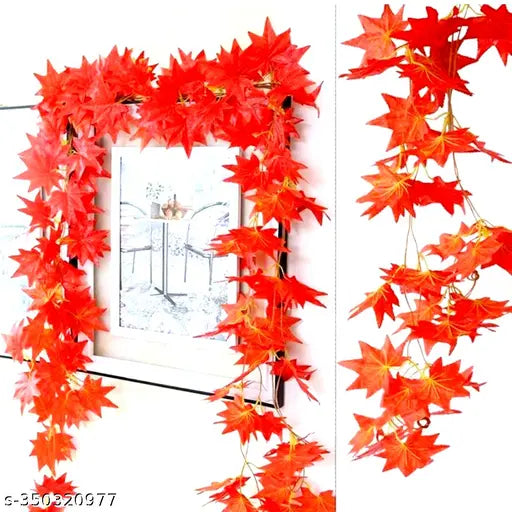 2 Pic Artificial Plant | Wall Hanging | Special Ocassion Decoration | Office | Festival Theme Decorative |Window Wall Hanging Ornament Home Decoration| Length 8 Feet Pack of 2 Strings Artificial Plant ( 8Feet Orange)
