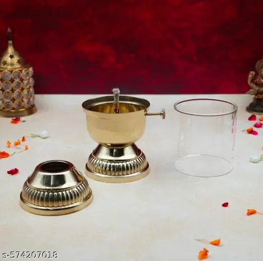 KALAM INTERNATIONAL Brass Akhand Jyoti Diya for Puja | Akhand Diya | Oil Lamp Jyot Diya | Wick Adjustable Akhand Diya | Pooja Article for Home and Office Temple | Perfect for Gifting 6 INCH.