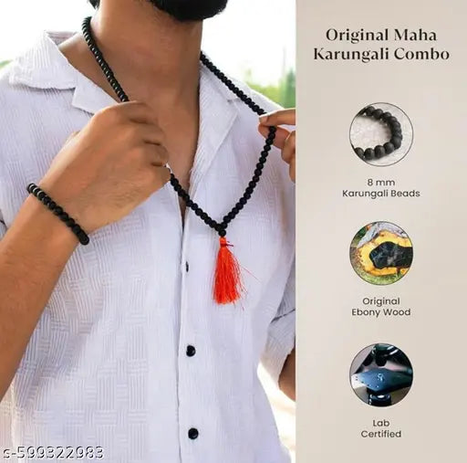 108+1 Beads Original Karungali Mala | Lab Certified Ebony Wood Japa Mala | Govt Approved Spiritual Rosary