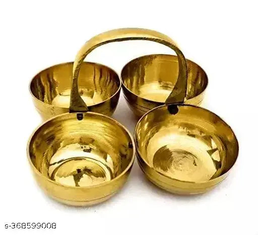 Brass Chowmukh Roli Haldi Pooja Items Holder Mandir Festive Puja Chowmukh 4 Bowl