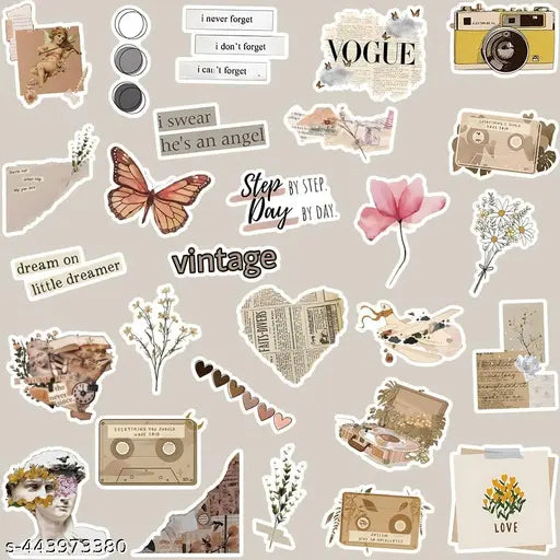 Titu Ki Baatein Mixed Vintage Stickers - 50 PCS Retro Stickers for Scrapbooks, Laptops, Guitars, Phones, Pads, Skateboards, Bicycles, Motorcycles, Helmets 2 x 3 x 1 cms