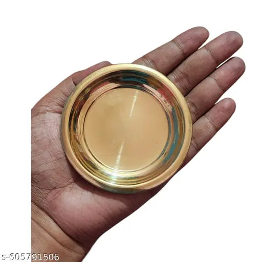Pure Brass Pooja Plate Pack of 8 | Traditional Small Brass Plates for Temple & Home Use