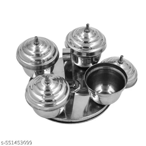 Putrika Brass Traditional Handcrafted Stainless Steel Kumkum Holder For Pooja | Puja Worship | Puja | Roli | Chawal | Chandan | Haldi | Kumkum Puja  | Sindoor | Turmeric | Dabbi- Ss 4 In 1 Dabbi