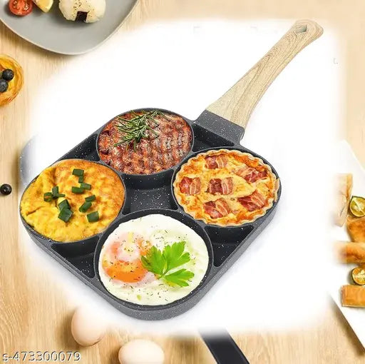 Egg Frying Pan Nonstick Pancake Pans 4-Cups Cookware Pancake, Omelets Pan, Idle Non Stick Plat Harmless With Wooden Handle For Kitchen Electric Stove For Induction Cooker (Pack Of 1)
