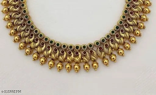 Shilpa creation's Gold plated pearl & ruby studded artificial temple jewellery. Wedding Jewellery Necklace of Adyashree latest jewellery fashion Set For Women II