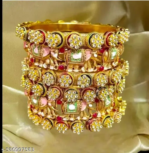PARV BY LATEST UPDATE Gold plated elephant new style kada with  stubbed bangles for girls ...short chuda style...2.3 and 2.4 is same size