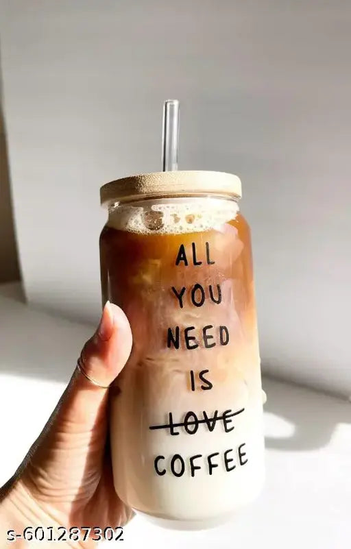 All You need is coffee glass tumblr with wooden lid and straw