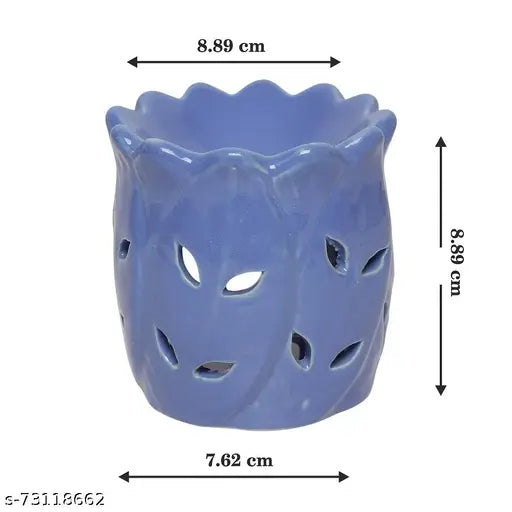 Ceramic Aroma Burner T-Light Candle Purple Diffuser Lotus Shape for Home with 1 Tea Light Candle and 1 Aroma Oils- English Lavender 10ml