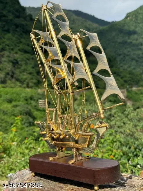Sailing the Seas: A Detailed Brass Ship Model,  Nautical Masterpiece in Brass, Perfect for Home or Office