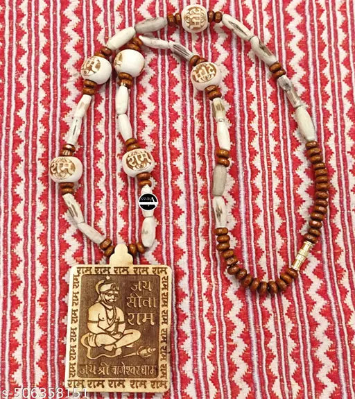 ANVIKA Carved Ram Tulsi Bead Tulsi Mala With Jay Sita Ram Hanuman ji Necklace Tulsi Wood Necklace