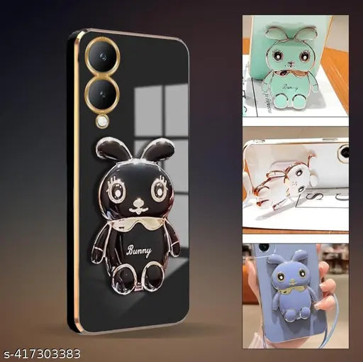 UMA ENTERPRISE'S Bunny Back Case and Covers Compatible for Viv'o Y28 with Folding Stand | Anti-Slip | Shockproof & Camera Protection (Black)