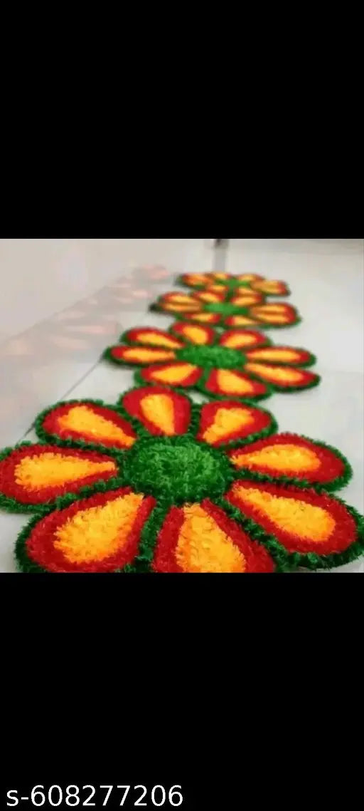 Readymade Floral Rangoli Mat with Decorative Diya Holders  for festivals  Red and Yellow colour
