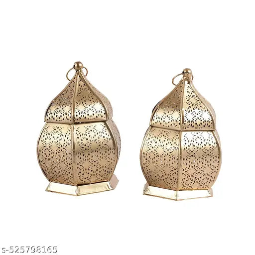 Decorative Lanterns Set of 2 T- Light Candles Holder For Diwali Navratri Festivals Weddings Puja Room Decorative Traditional Brass & Metal Puja  & Home Decor Items By IBFASAA IMPEX