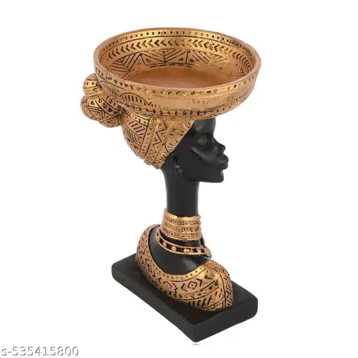 MEERUT HANDICRAFTS Vintage African Statue. Hand Sculpture African American Figurines. Exotic Tribal Lady African Art Piece for Home Decor. Figurines Home Decor. Room Decor for Women Size-11X8X23CM (Black & Gold)