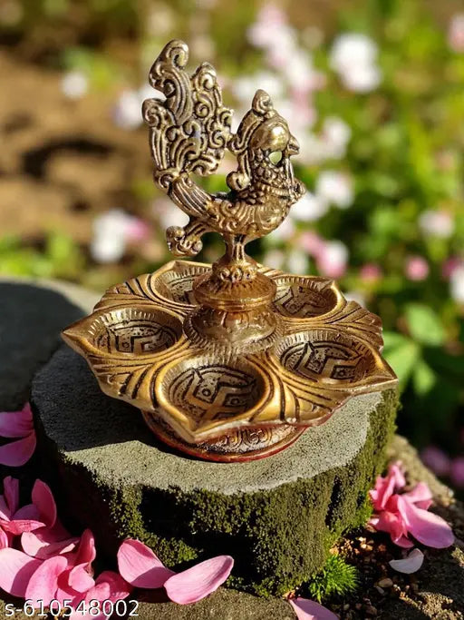 V.S.Enterprises Beautiful Metal Peacock Diya With 5 Wick Holder
