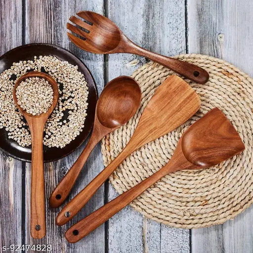 CRAFTYKART Wooden Kitchen Utensil Set Cooking and Serving Utensils Spatula Spoons for Cooking Nonstick Cookware Handmade by Natural Premium Sheesham Wood (Rose Wood) (5)