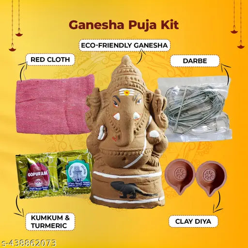 PujaNPujari Eco Friendly Ganesha Combo Kit,Ganesh Chaturthi Pooja Kit with 10 Items Puja Samagri