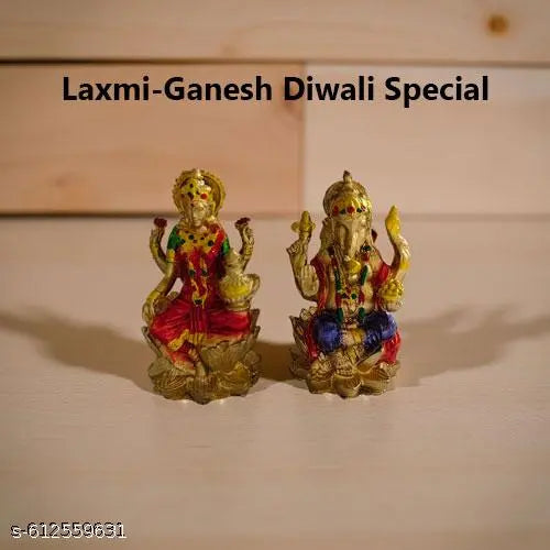 Wish Online Colorful Lotus Laxmi Ganesh Combo | Poly Resin Statue Set for Festive Puja, Home Decoration & Spiritual Gift