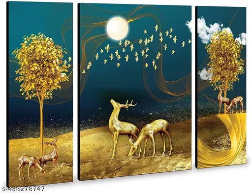 Floral Flower Set of 3 MDF Panel-1583- Digital Reprint 12 inch x 18 inch Painting  (Without Frame, Pack of 3)