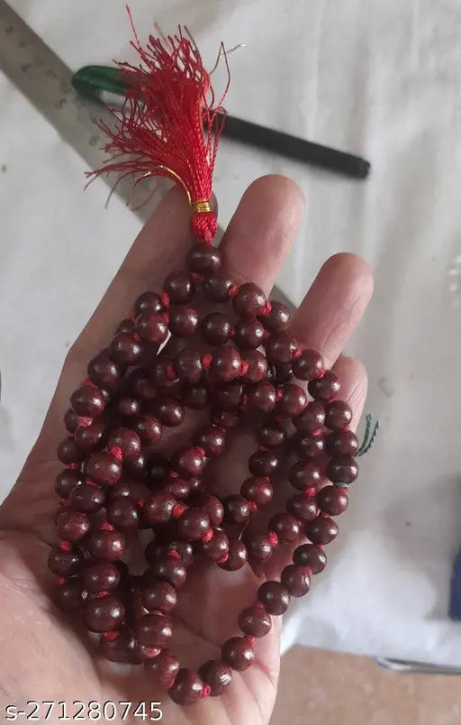 Lal Chandan Japa Mala 108+1 Rosary Beads Wood Chain Jaap Mala Silk Dori Chain Set Wooden