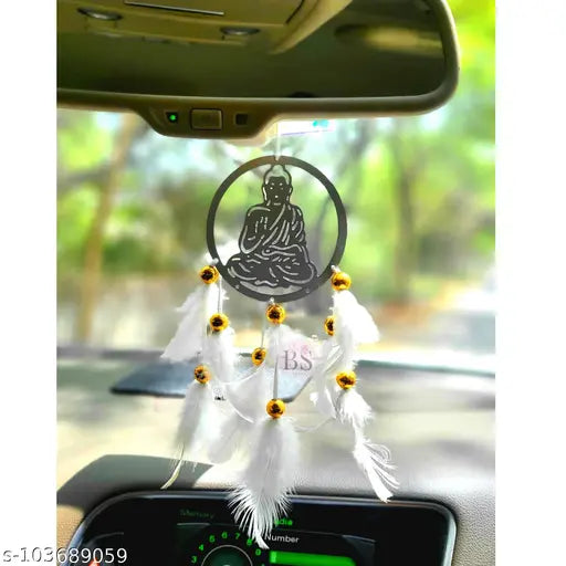 Dream Catcher Car Hanging Emblem Wall Hanging White Buddha For Positive Vibes, Wall Decor and Car Hanging (Dream Catcher White Buddha)