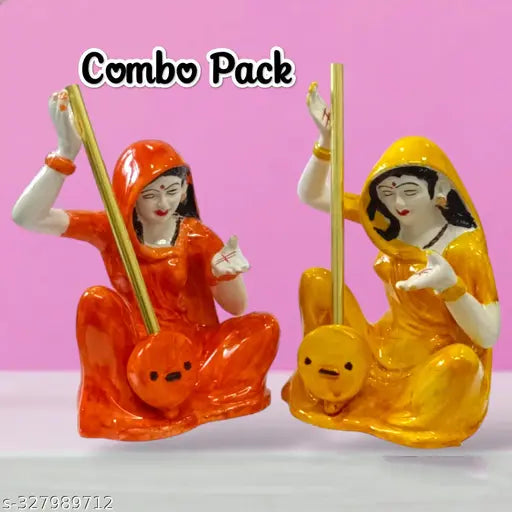 Meera Bai Poly Stone Marble Look Meera Bai Statue- White (6 inch, Small)Pack of 2