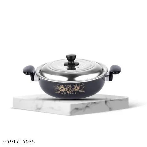 Graceful Non Stick Kadhai With Lid Induction & Gas Compatible 24 Cm Diameter 3.5 L Capacity (Black)