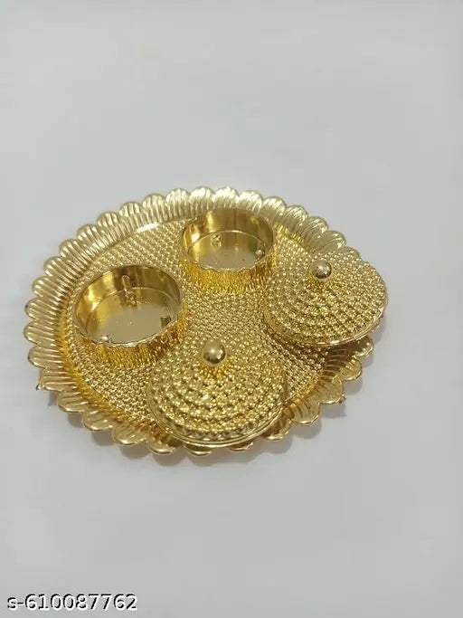 Round kankavathi, thali, Gold kankavathi Plate, Pooja Haldi Kumkum Holder, Plate, Design Kumkum Box for Puja Ethnic Plastic Holder,Engagement,Tilak 2BOX