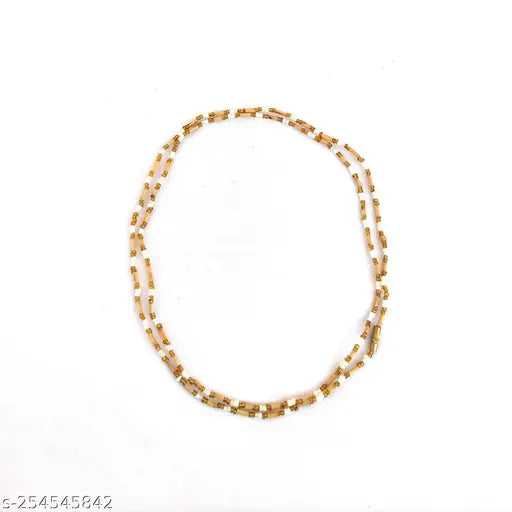 Tulsi Mala For Girls and womens, Two Round, Tulsi Beads and Fancy Golden and White 0 Number Beads, Lenth 34 inch, From Vrindavan