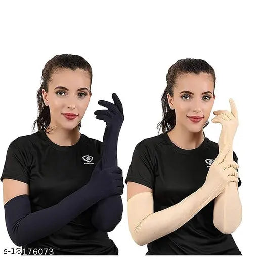 Attractive Women Multicolor Arm sleeves Cotton Gloves Pack of 2