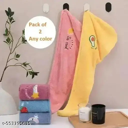 Hair Towel Turban Microfiber ' Hair Dry Towel Quick Dry Hair Had Trying Shower Head Towels Wrapped Bath Cap A Dryer Towel For Women Girl Wet/Long /Curly/Phick Hair Shower Cap Heavy Quality Hair Towel Pack Of 2 ( Random Colour)