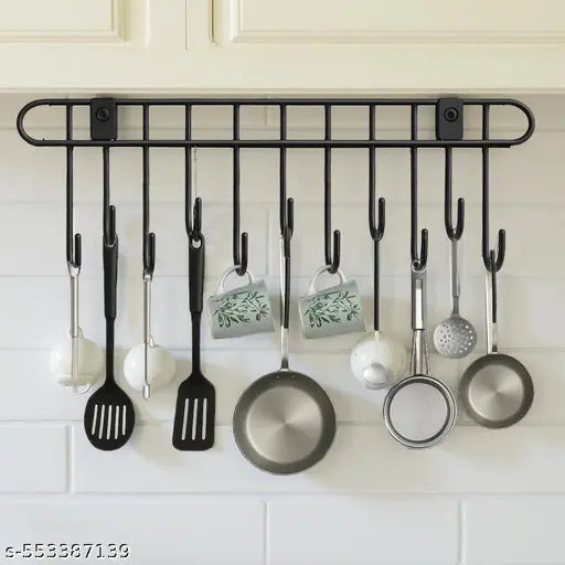 Simple look Metal premium key Holder For home / office / kitchen / key holders Key holder/stand Kitchen Utensil hanger drill free wall mounted with 11 Hooks/ Kitchen rack stand