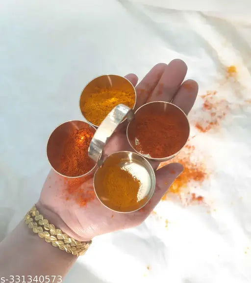Brass Chowmukh, Chowmukh Stand for Haldi,kumkum,Rice and Sugar, uses for Welcome Someone and for puja at Home, Office, Temple, Made of Pure Brass, Easy to Carry, Best Gift for This Diwali, Small Set of 1 Puja Articles pooja need set pooja that temple bras