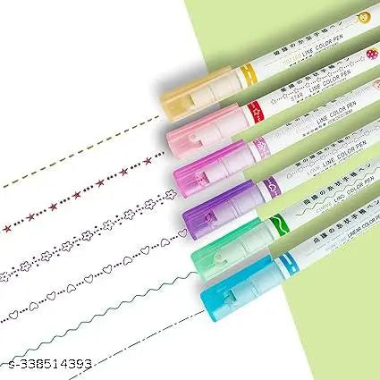 Curve Highlighter Pen, Border Linear PEN Set, Line Markers Colors for Adults & Kids Writing Drawing, Underlining Markers for Study Drawing (Colorful) (Pack Of 6 pens)