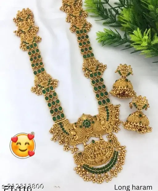 MATT FINISH TEMPLE JEWELLERY LONG HARAM SET