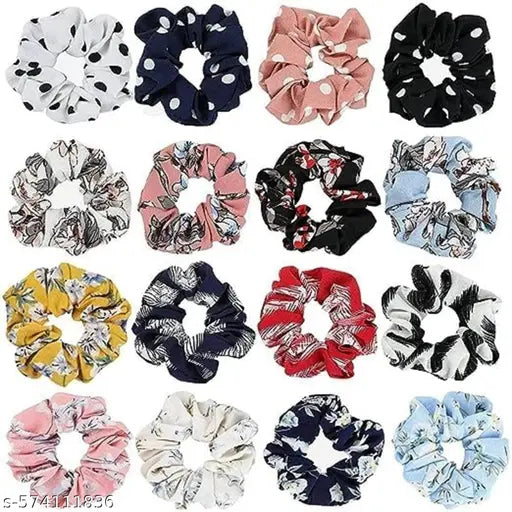 Floral and Plaid Pattern Hair Scrunchies Set, 12 Pieces, Pastel Colours, Mullicolor