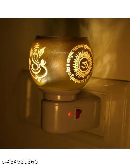 Ganesh Kapoordani , Kapurdani , Night Lamp With Kapoordani , Incence Holder , Dupdani , Bukhurdani ,Electric Ceramic Kapoor Dani Stand Kapur Incense Burner Oil Diffuser Cum Night Lamp With Switch For Mandir Gift Pack Of 1