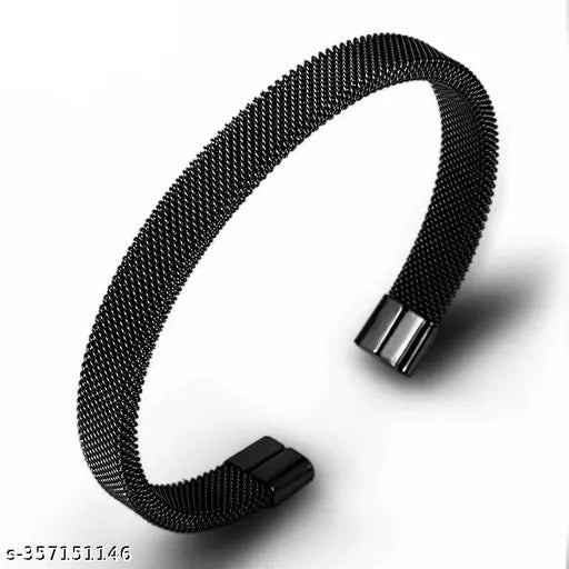 Thrillz Black Silver Bracelet For Women Stainless Steel Mesh Black Silver Cuff Bracelet For Men Women Girls Wristband Love Gifts Jewellery