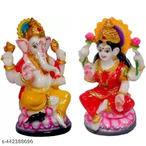 Marble Finish Laxmi. Ganesh. Idol For Home Puja Mata Laxmi. Ganesh./Ganesha/Ganpati Colour Marble Statue Idols Murti For Pooja Room & Gift Items (Polyresin - 10 Cm), Multicolor