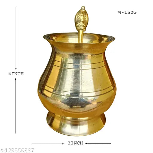 Craft World Pooja Lota and Spoon panch patra charnamrit Set for ritual ceremony(Gold)