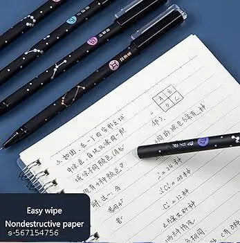 6 PIECE Erasable Constellation Star Galaxyy Printed Zodiac Gel Pens 0.5mm | Gel Blue Ink Pen Office School Stationary Supplies | Play Sudoku | Back Tip Is Eraser | Cheating Pen