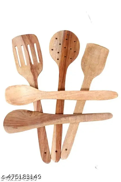 Wooden ladles,spatulas, Tong,Presser for cooking and serving (Pack of 9))
