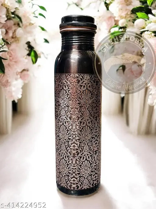 Grehshobha Copper Water Bottle Slim Maza 1000 ml - Ayurvedic Health Kit | Leak-Proof, Rust-Proof | Black Antique Copper