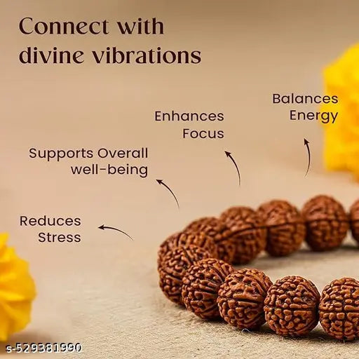 HaridwarDivine Certified 5 Face Rudraksha Bracelet for Men & Women | Stretchable Spiritual Rudraksh Bracelet for Energy, Healing & Peace